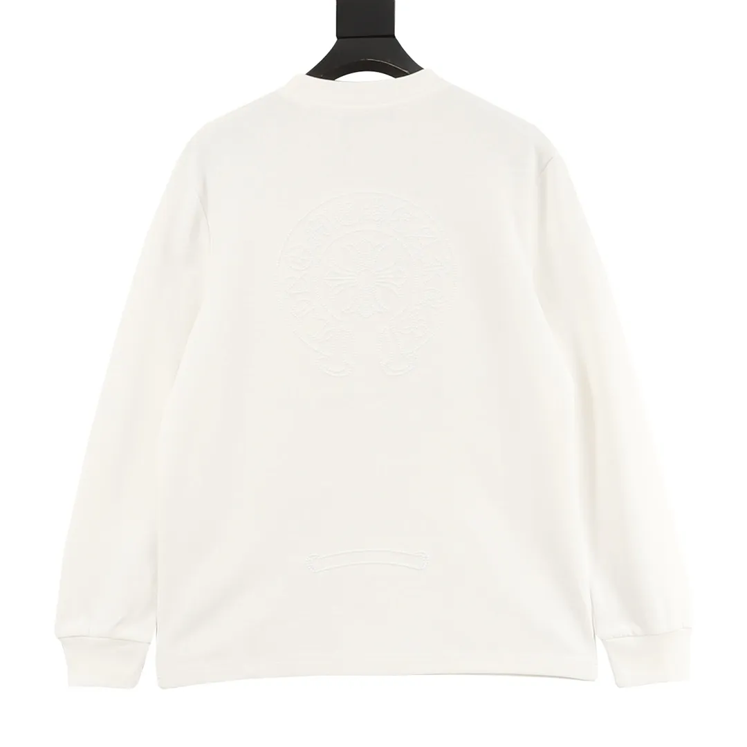 🅿️380 ChromeHearts/Chrome Hearts 25Fw dark pattern cross horseshoe three-dimensional embroidery long-sleeved T-shirt, custom-woven and dyed, washed smooth long-staple cotton, weight 310 grams, the latest counter style, long-sleeved bottoming shirt, thick and stylish, purchased from the original mold, full set of customized accessories, all details are perfectly restored. The design style still combines low-key luxury styles such as rock punk, street hip-hop, and has a very distinctive feeling. Three-dimensional embroidery of a cross on the chest and embroidery of Sanskrit letters on the hem. The ready-made garment has a high weight, a delicate touch, thick and soft texture, and a breathable texture. It has a strong upper body effect and is very comfortable, making it a must-have for autumn and winter. It hides fat and makes you look slimmer. It can be used by both men and women, and the upper body effect is great. Color: black, white Size: M-XXXL
